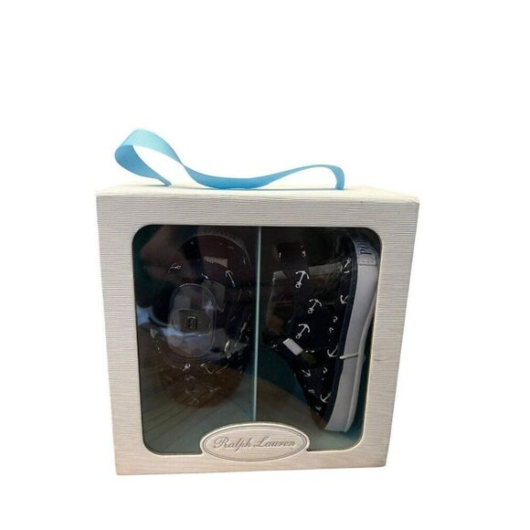 Baby Size 4 Soft Sole Navy Blue Crib Shoes Anchor Print Sandals New In Gift Box - Picture 5 of 6